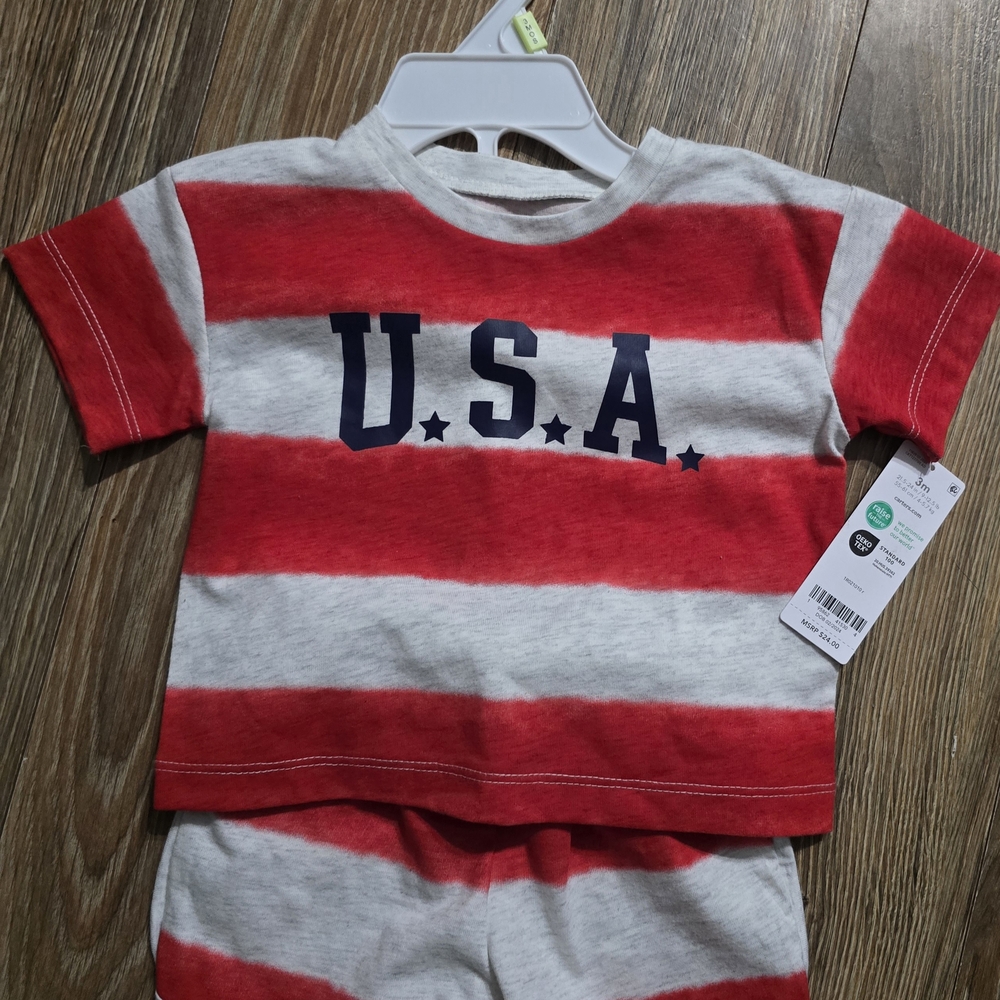 Red and White Striped USA T-Shirt